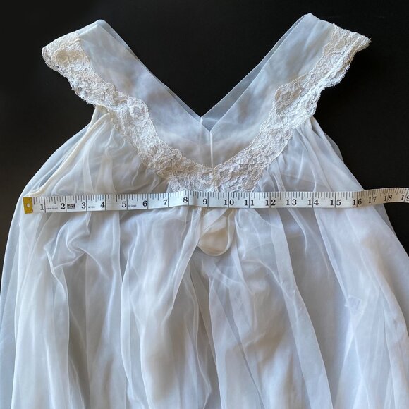 Vtg 1950s RoVel of California White Nylon Chiffon Nightgown Sheer Lace Size S - Picture 7 of 12